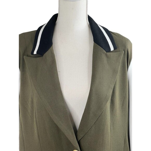 Dolce Cabo Olive Green White Varsity Collegiate Gold Button Long Sleeve Jacket L - Picture 3 of 10
